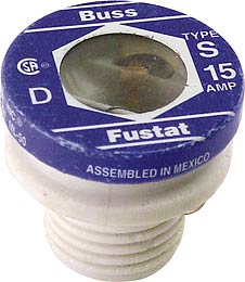 Buss Fustat Dual Element Time Delay Rejection Base Plug Fuse  (4 Pack )  (15 Amp) S-15